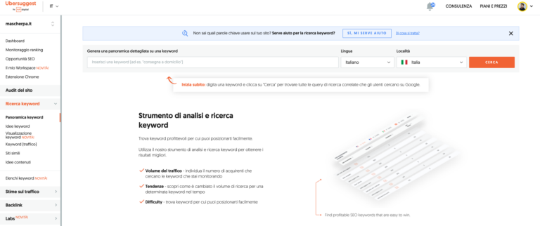 ubersuggest per posizionamento seo siti web davide ambrami